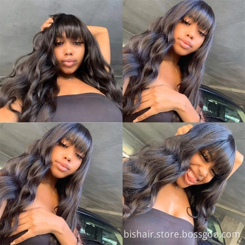 Human hair with bangs without front lace Brazil real human hair wig machine made wig straight hair 150% density natural color